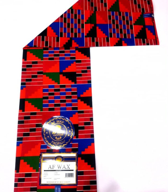 Authentic Red & Blue Kente Pattern AF Wax Fabric – Premium 6-Yard African Print