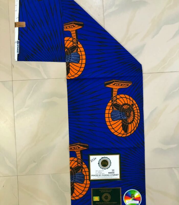 Premium Electric Fan Motif African Wax Print Fabric – Vibrant Blue & Vibrant Orange Ankaras (6 Yards)
