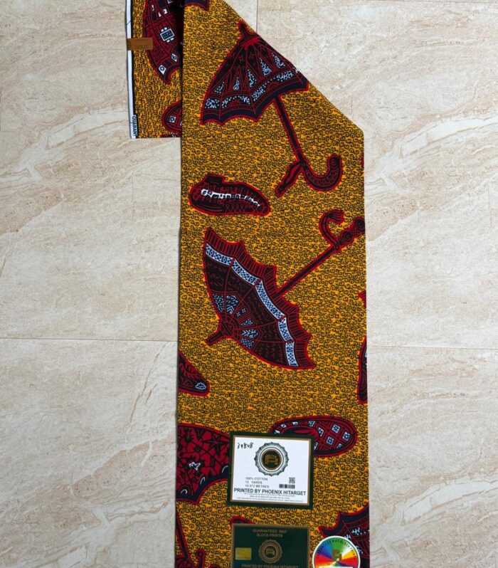 Premium African Wax Block Print Fabric – Vibrant Umbrella Pattern Cotton Ankara (12 Yards)